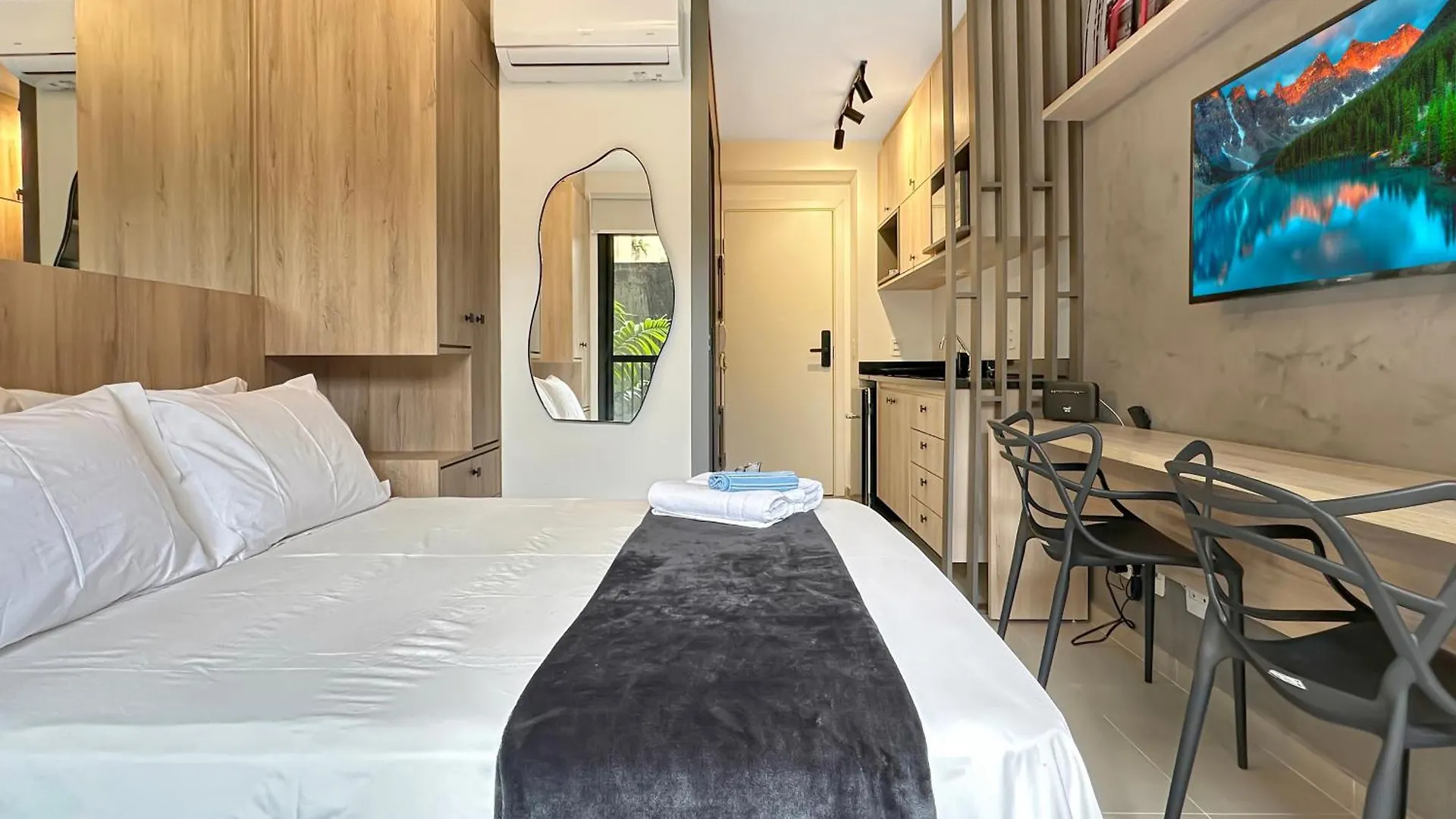 Air Conditioning Modern Kitchen Balcony Studio Sao Paulo Apartment